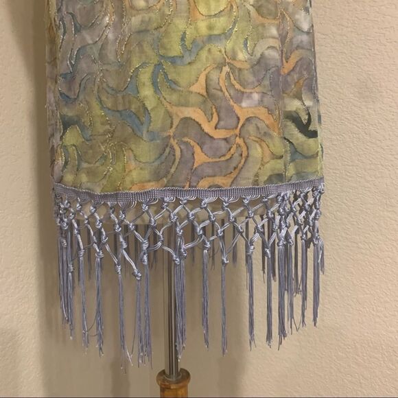 Sleeveless Lime & Periwinkle Tassel Burn Out Top S - Picture 2 of 12